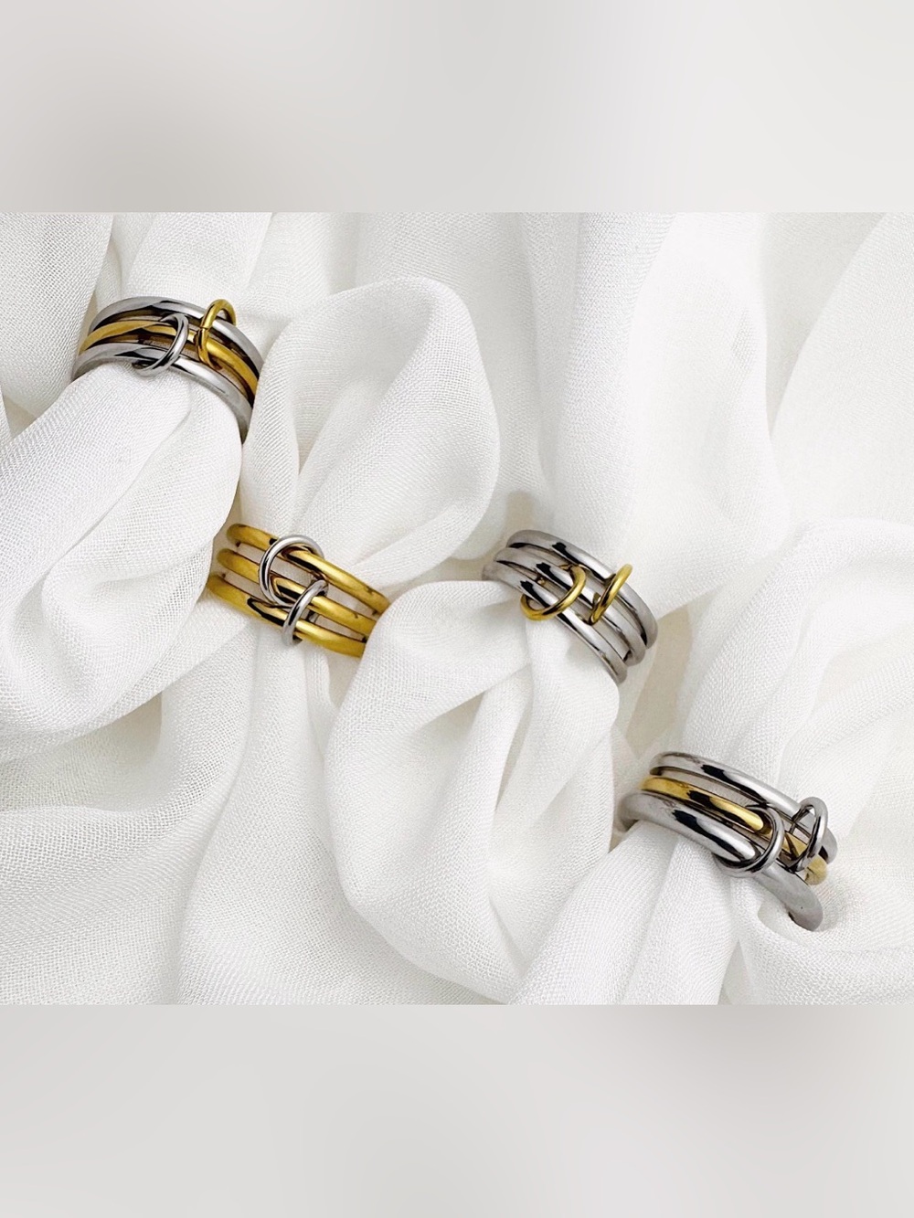 18K Gold Plated Mixed Metal Stacking Rings | Gold & Silver Two Tone Linked Ring